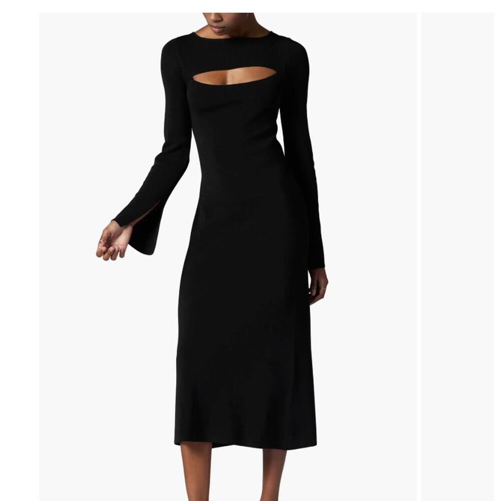 Equipment Femme Emelienne Long Sleeve Cutout Knit Midi‎ Dress Black Bodycon, M